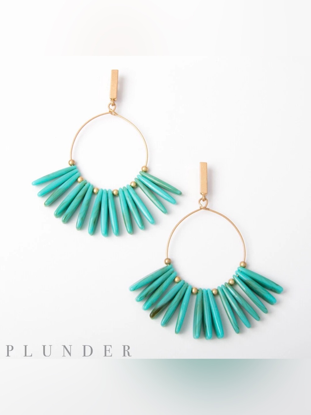 Plunder Design Chantelle Earrings Teal Spike Dangle Hoop